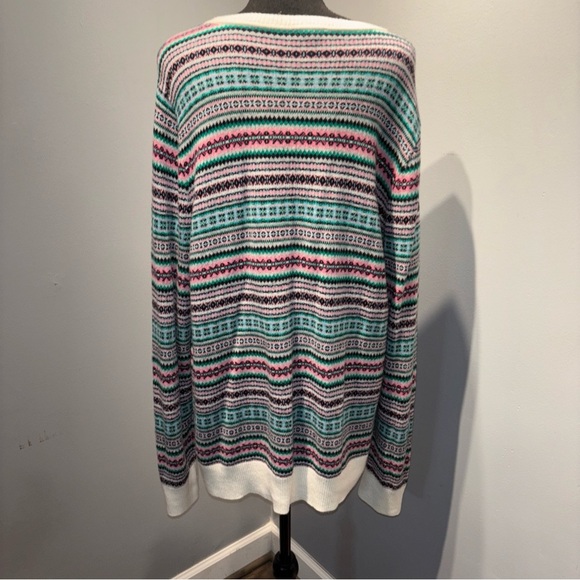 TALBOTS Blue/Pink Fair Isle Crew Neck Sweater Soft Wool Nylon Blend Women’s SzXL - Picture 2 of 11